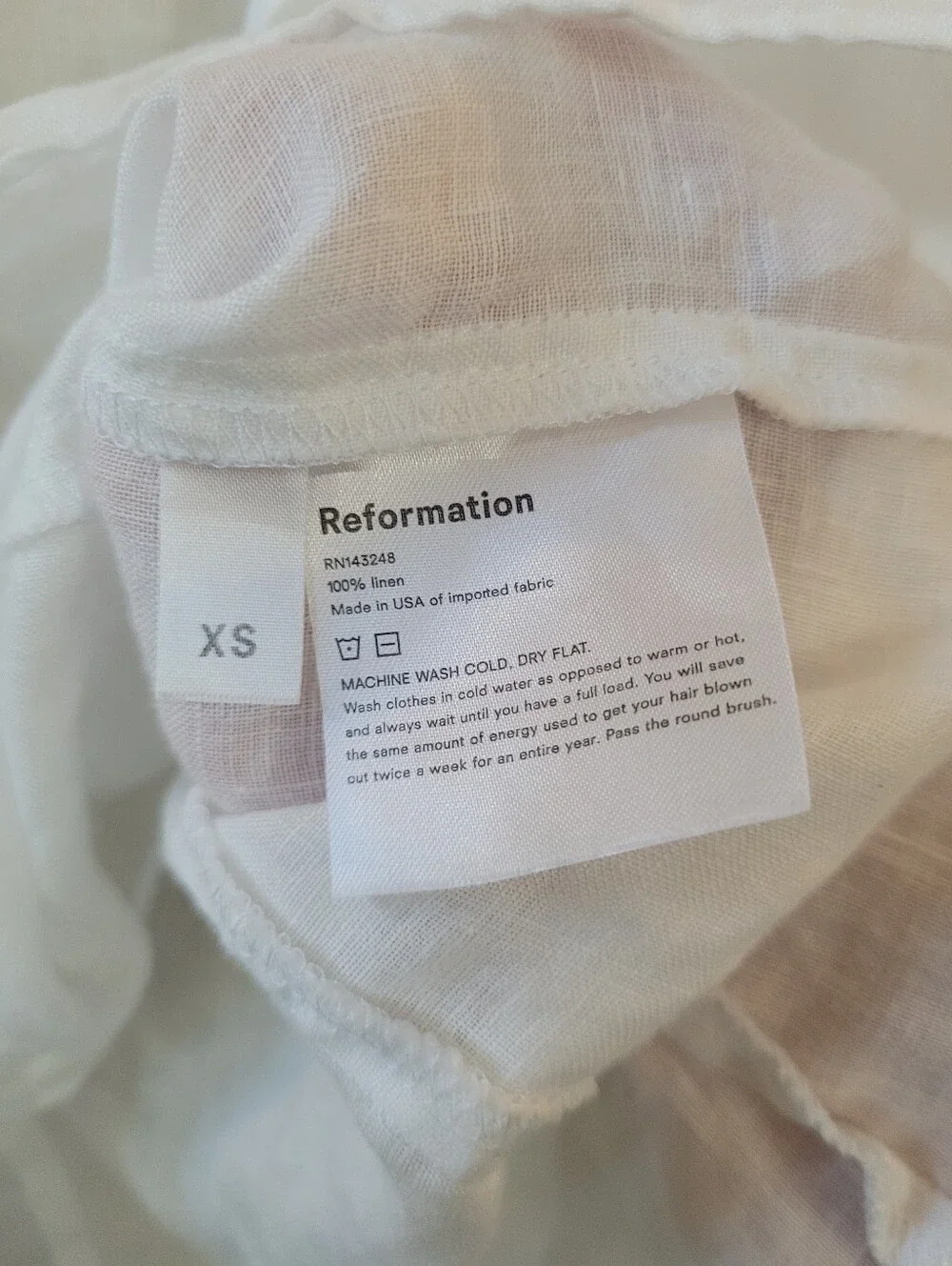 REFORMATION White Puff Sleeve Button Front Linen Top Size XS